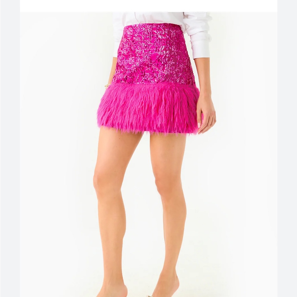 Lilly Pulitzer Hot Pink Feather Trim Mini Skirt